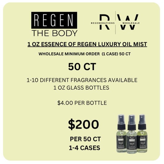 Essence of Regen Luxury Oil Mist  $200 PKG -50CT Main (Wholesale) (10 ct of Each) -Variety Selection of 5 Fragrances